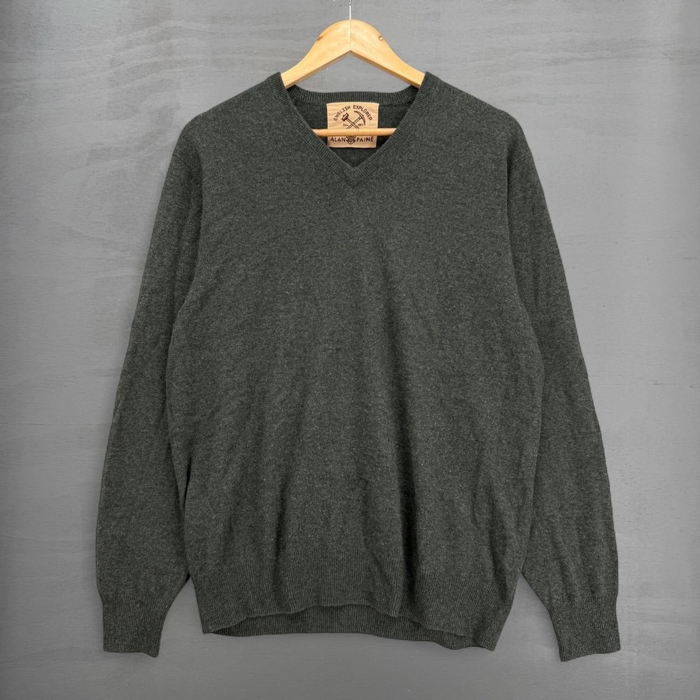 Alan Paine V-Neck Sweater Charcoal Gray 100% Pure Cashmere UK 46 EUR 54 XL